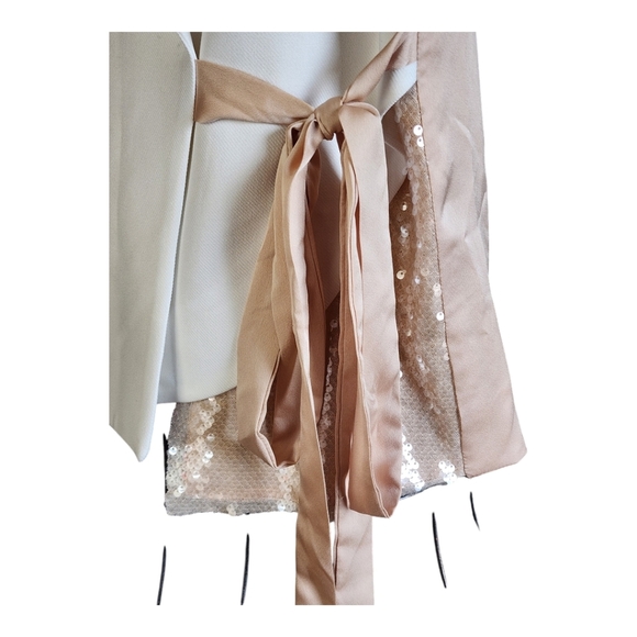 Miarte White Wrap Top with Sequin Accents Size 4 Sleeveless Satin Tie Blouse - Picture 4 of 8